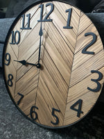 Load image into Gallery viewer, 30" Chevron Clock, Wood Wall Clock, Herringbone, Rustic Wall Clock, Farmhouse Decor, Kitchen Clock, Anniversary Gift, Modern Home Decor
