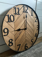 Load image into Gallery viewer, 30" Chevron Clock, Wood Wall Clock, Herringbone, Rustic Wall Clock, Farmhouse Decor, Kitchen Clock, Anniversary Gift, Modern Home Decor
