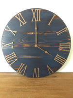 Load image into Gallery viewer, 14" Rustic Blue Clock with Copper numbers and a silent mechanism for Jean
