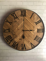 Load image into Gallery viewer, 42" Rustic Wood Herringbone Clock for Stephanie Bellamy
