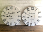 Load image into Gallery viewer, 24" White Farmhouse Rustic Distressed Wall Clock, Can be Personalized with Family Last Name Established Year
